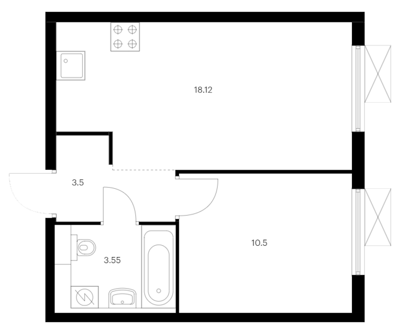1-комнатная квартира 35.67 м², 9/15 эт., ЖК «Заречный парк»